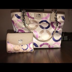 Coach pink/purple shoulder bag and wallet